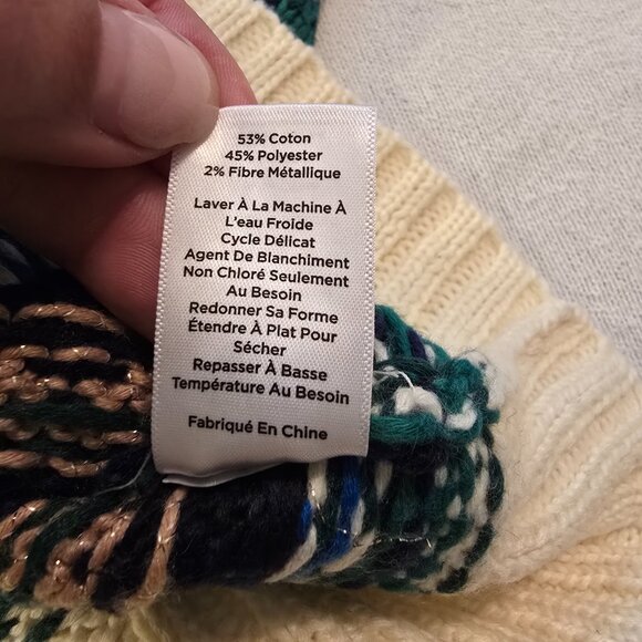 Talbots Plus Cardigan 3X 3XL Sweater Button Down Gold Metallic Green Blue Cream - Picture 11 of 15